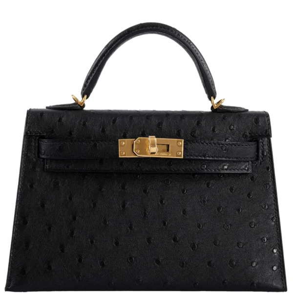 Artisan Grade Hermès Dupe Mini Kelly 20 II Black Ostrich GHW - Exotic Creations