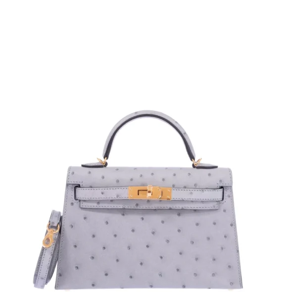 Artisan Grade Hermès Dupe Mini Kelly 20 II Blue Glacier Ostrich GHW - Exotic Creations