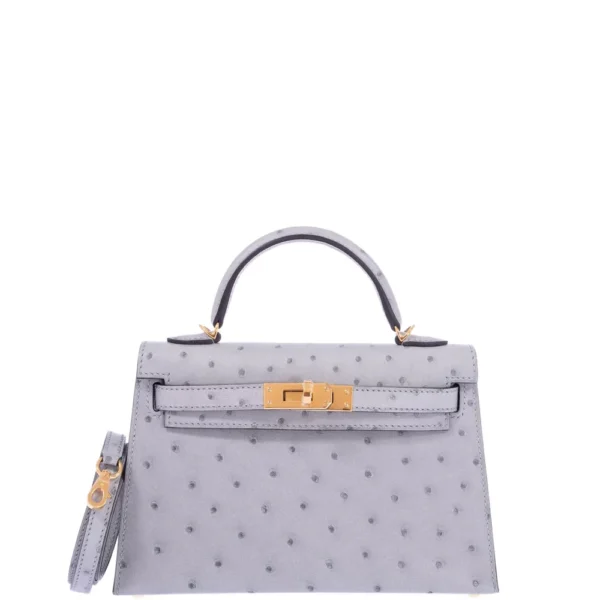 Artisan Grade Hermès Dupe Mini Kelly 20 II Blue Glacier Ostrich GHW - Exotic Creations