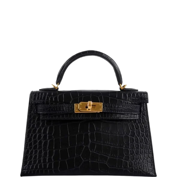 Best Hermès-Inspired Bags 2025 Mini Kelly 20 II Black Matte Alligator GHW - Exotic Creations