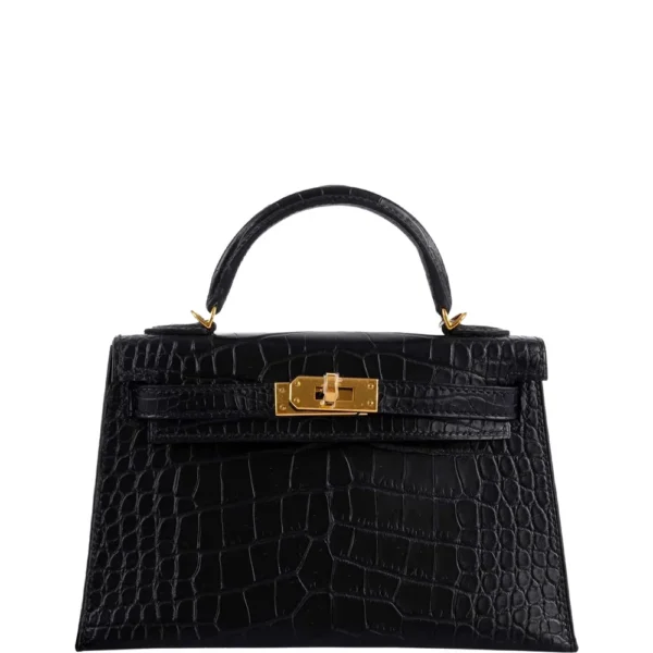 Best Hermès-Inspired Bags 2025 Mini Kelly 20 II Black Matte Alligator GHW - Exotic Creations