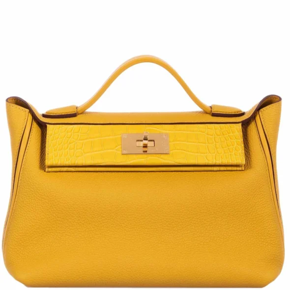 Best Hermès-Inspired Bags 2025 24/24 29 Jaune Ambre Togo & Alligator GHW - Exotic Creations