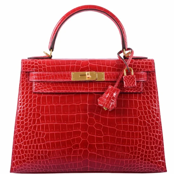 Best Hermès-Inspired Bags 2025 Kelly 28 Shiny Braise Porosus Crocodile GHW - Exotic Creations