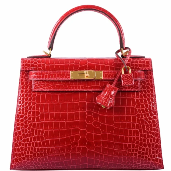 Best Hermès-Inspired Bags 2025 Kelly 28 Shiny Braise Porosus Crocodile GHW - Exotic Creations