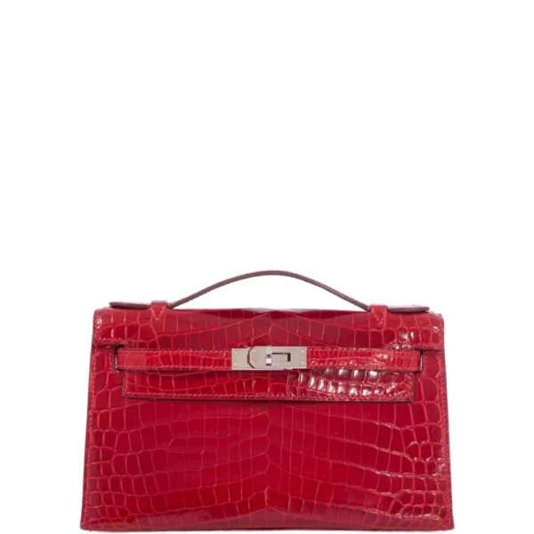 Best Hermès-Inspired Bags 2025 Kelly Pochette Braise Shiny Niloticus Crocodile PHW - Exotic Creations
