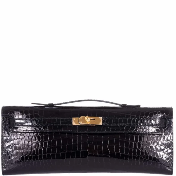 Best Hermès-Inspired Bags 2025 Kelly Cut Pochette Black Porosus Crocodile GHW - Exotic Creations