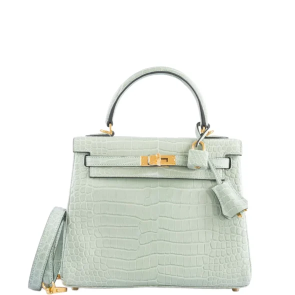 Best Hermès-Inspired Bags 2025 Kelly 25 Matte Vert d'Eau Porosus Crocodile GHW - Exotic Creations