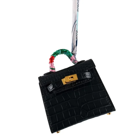 Best Hermès-Inspired Bags 2025 Micro Kelly Twilly Charm Vert Cyprès Matte Croc GHW - Exotic Creations