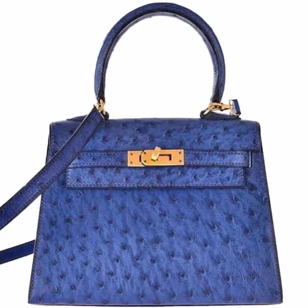 Best Hermès-Inspired Bags 2025 Kelly Mini 20 Blue Sapphire Ostrich GHW - Exotic Creations
