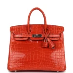 Best Hermès-Inspired Bags 2025 Birkin 25 Orange Poppy Shiny Niloticus Crocodile PHW - Exotic Creations