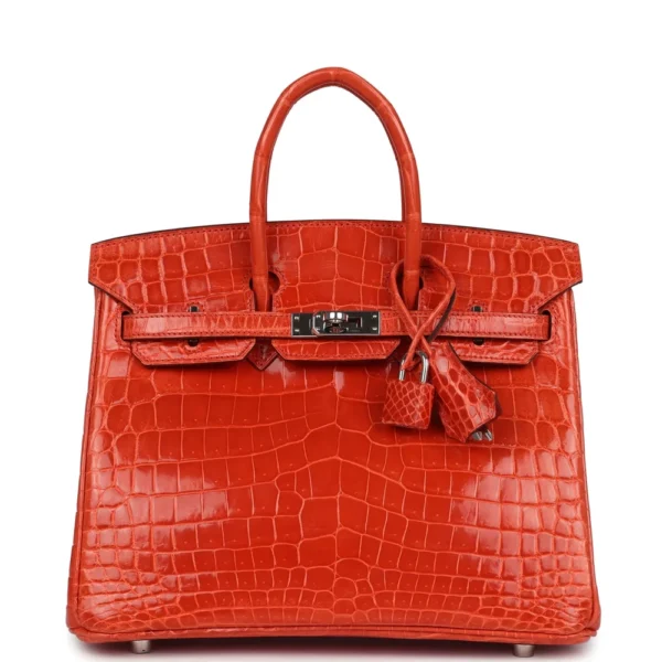 Best Hermès-Inspired Bags 2025 Birkin 25 Orange Poppy Shiny Niloticus Crocodile PHW - Exotic Creations