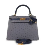 Best Hermès-Inspired Bags 2025 HSS Kelly 25 Gris Agate & Bleu Iris Ostrich BGHW - Exotic Creations