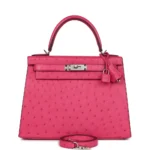Best Hermès-Inspired Bags 2025 Kelly 28 Rose Tyrien Ostrich PHW - Exotic Creations