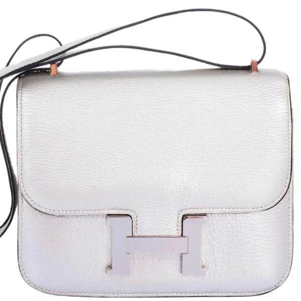 Best Replica Hermès Constance 18 Metallic Silver Chevre PHW - Exotic Creations Front