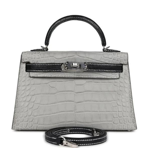 Best Replica Hermès HSS Kelly 20 Gris Perle & Black Matte Alligator PHW - Exotic Creations