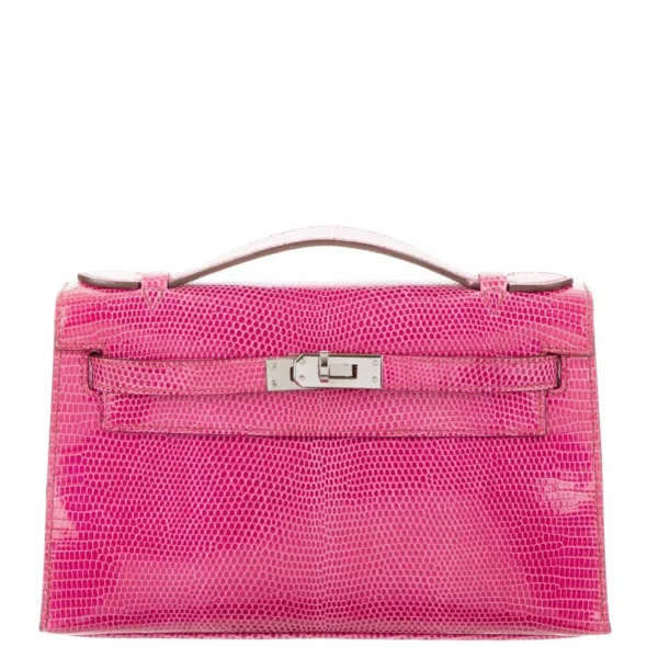 Best Replica Hermès JPG Kelly Pochette Fuschia Lizard Niloticus RHW - Exotic Creations