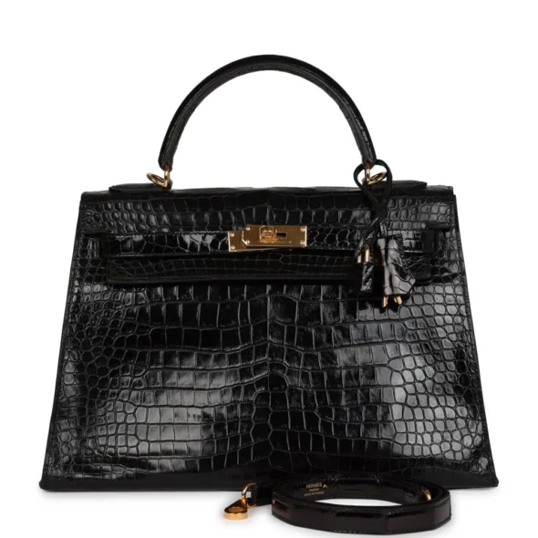 Best Replica Hermès Kelly 32 Black Shiny Porosus Crocodile GHW - Exotic Creations