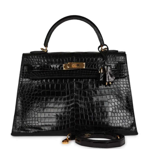Best Replica Hermès Kelly 32 Black Shiny Porosus Crocodile GHW - Exotic Creations