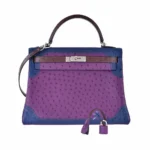 Best Replica Hermès Kelly 32 Tri Color Ostrich Violine Blue De Malt & Marron PHW - Exotic Creations