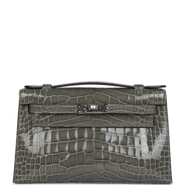 Replica Hermès Kelly Pochette Gris Ciment Shiny Alligator | Exotic Creations