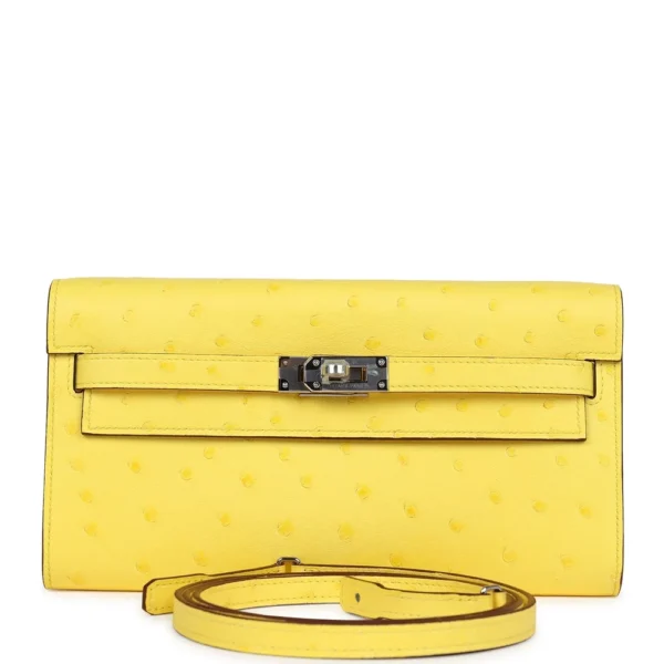 Best Replica Hermès Kelly To Go Wallet Jaune Citron Ostrich PHW - Exotic Creations