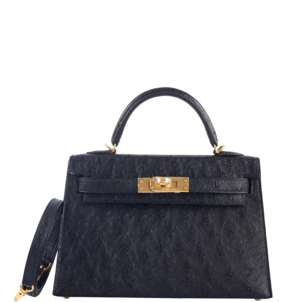 Best Replica Hermès Mini Kelly 20 II Black Ostrich GHW - Exotic Creations
