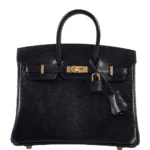 Hermès Dupe Birkin 25 Black Shiny Niloticus Lizard GHW - Exotic Creations