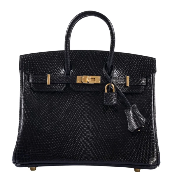 Hermès Dupe Birkin 25 Black Shiny Niloticus Lizard GHW - Exotic Creations