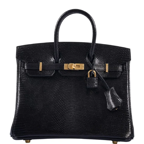 Hermès Dupe Birkin 25 Black Shiny Niloticus Lizard GHW - Exotic Creations