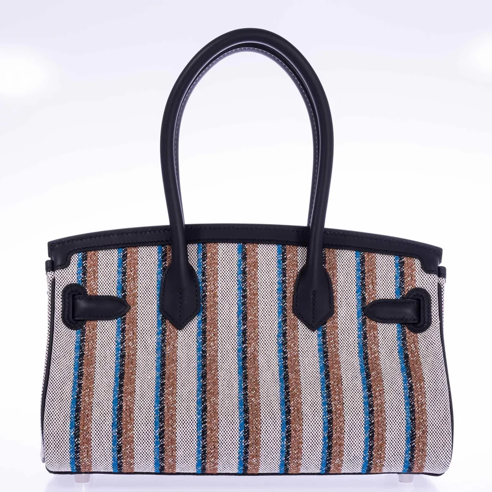 Hermès Dupe Birkin 29 Shoulder Light Black Evercolor & Embroidered Toile PHW - Exotic Creations Back