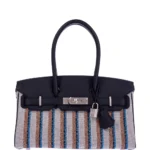 Hermès Dupe Birkin 29 Shoulder Light Black Evercolor & Embroidered Toile PHW - Exotic Creations Front