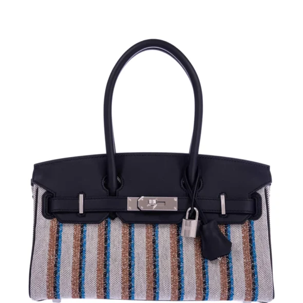 Hermès Dupe Birkin 29 Shoulder Light Black Evercolor & Embroidered Toile PHW - Exotic Creations
