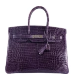 Hermès Dupe Birkin 35 Amethyst Porosus Crocodile PHW - Exotic Creations