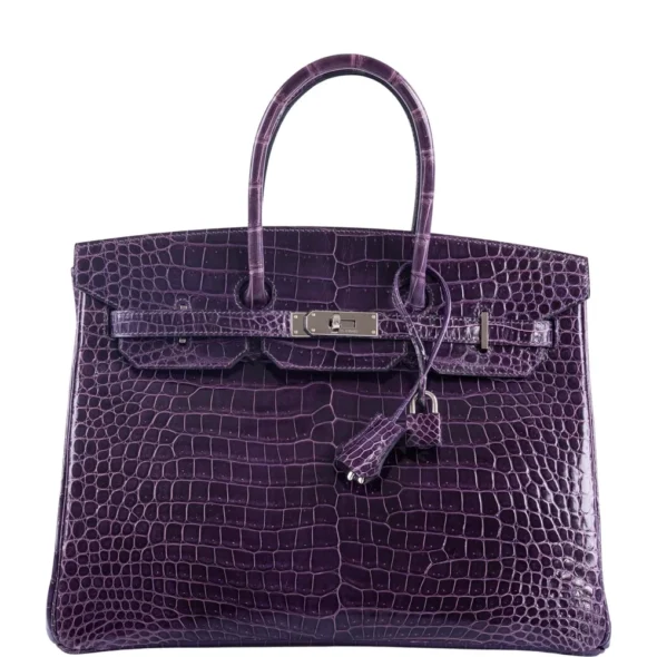 Hermès Dupe Birkin 35 Amethyst Porosus Crocodile PHW - Exotic Creations