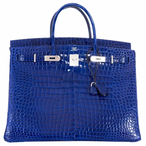 Hermès Dupe Birkin 40 Blue Electric Crocodile Porosus PHW - Exotic Creations