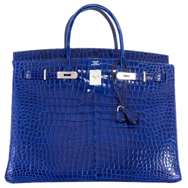 Hermès Dupe Birkin 40 Blue Electric Crocodile Porosus PHW - Exotic Creations