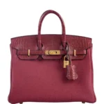 Hermès Dupe Birkin Touch 25 Rouge Grenat Alligator & Togo | ExoticCreations.org