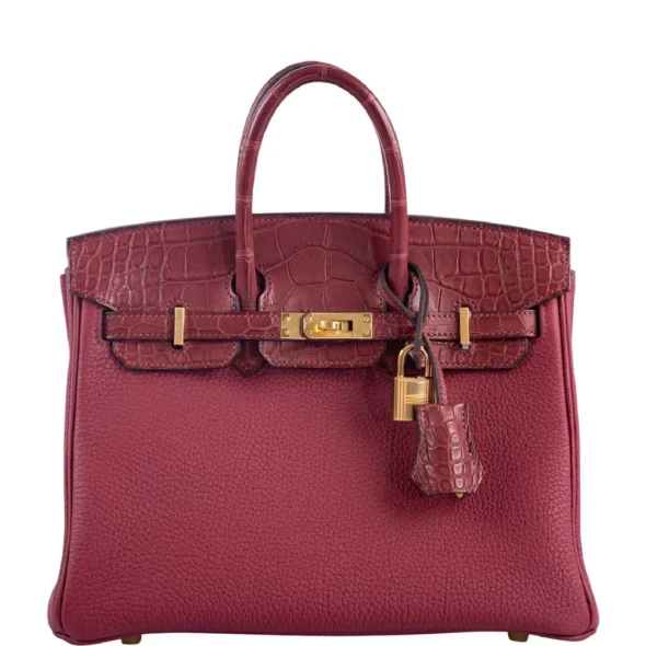 Hermès Dupe Birkin Touch 25 Rouge Grenat Alligator & Togo | ExoticCreations.org