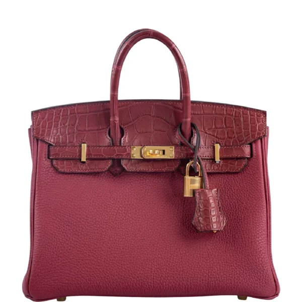 Hermès Dupe Birkin Touch 25 Rouge Grenat Alligator & Togo | ExoticCreations.org