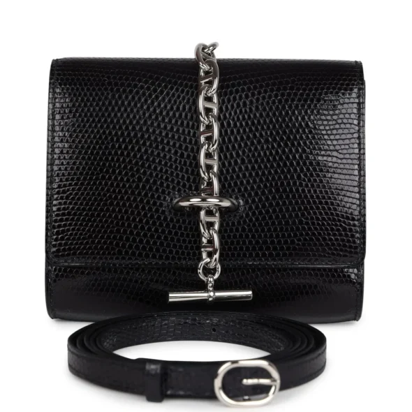 Hermès Dupe Chaine d' Ancre Wallet to Go Black Varanus Niloticus Lizard PHW - Exotic Creations