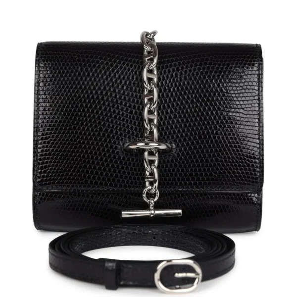 Hermès Dupe Chaine d' Ancre Wallet to Go Black Varanus Niloticus Lizard PHW - Exotic Creations