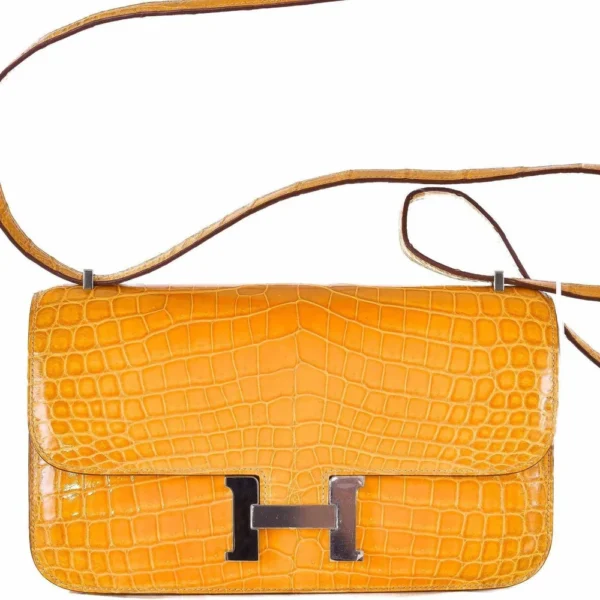 Hermès Dupe Constance Elan Saffron Shiny Niloticus Crocodile PHW - Exotic Creations