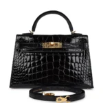 Hermès Dupe Kelly 20 Black Shiny Alligator GHW - Exotic Creations