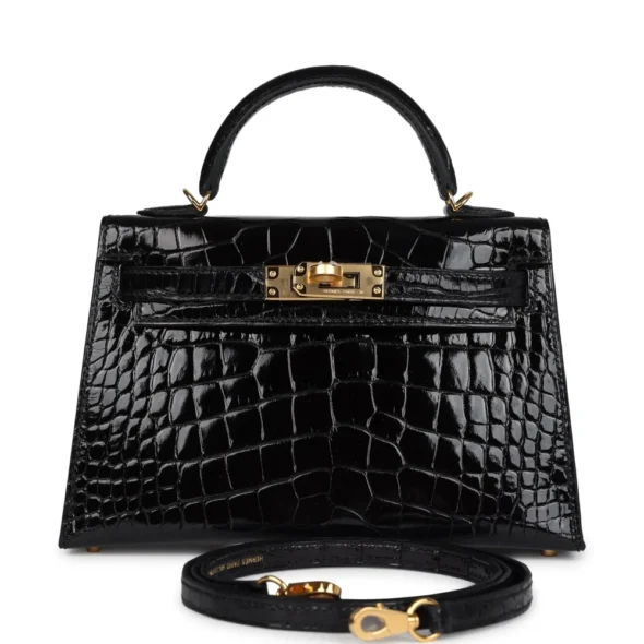 Hermès Dupe Kelly 20 Black Shiny Alligator GHW - Exotic Creations