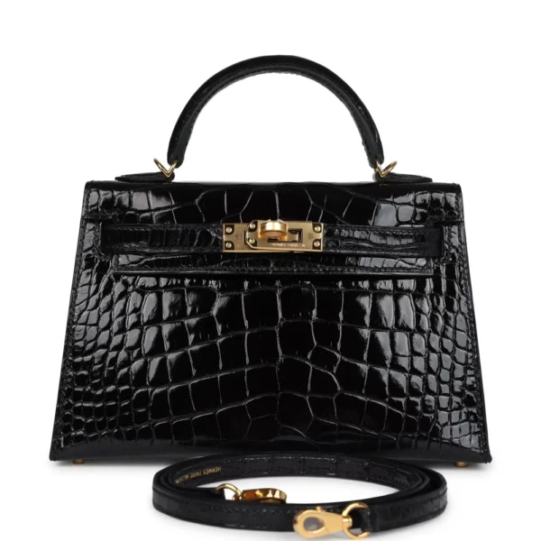 Hermès Dupe Kelly 20 Black Shiny Alligator GHW - Exotic Creations