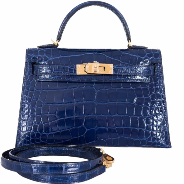 Hermès Dupe Kelly 20 Blue Sapphire Crocodile GHW - Exotic Creations