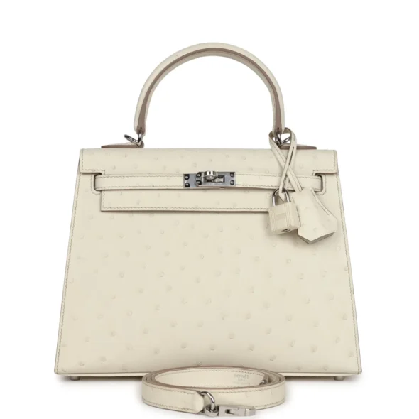 Hermès Dupe Kelly 25 Beton Ostrich GHW - Exotic Creations
