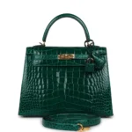 Hermès Dupe Kelly 25 Emerald Shiny Alligator Mississippiensis GHW - Exotic Creations