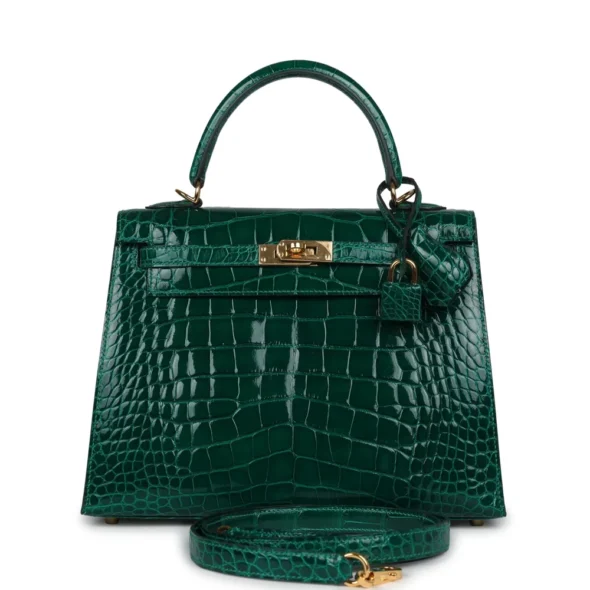Hermès Dupe Kelly 25 Emerald Shiny Alligator Mississippiensis GHW - Exotic Creations