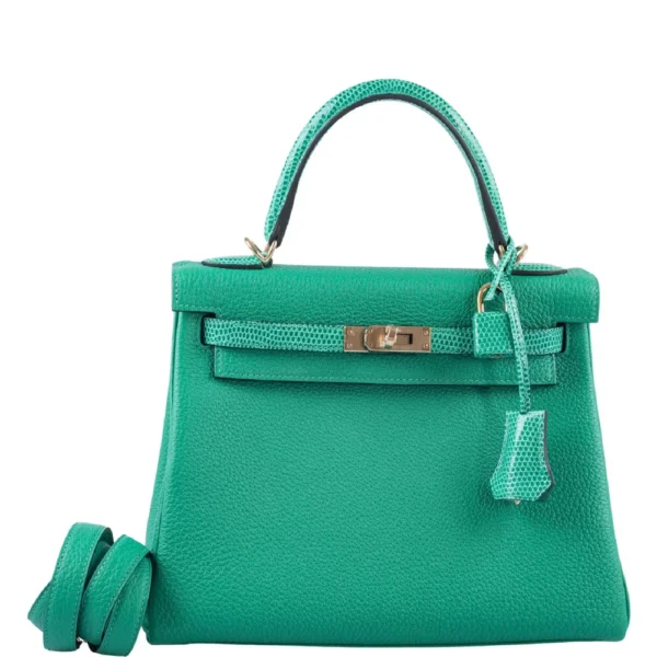 Hermès Dupe Kelly 25 Retourne Touch Menthe Togo & Lizard GHW - Exotic Creations